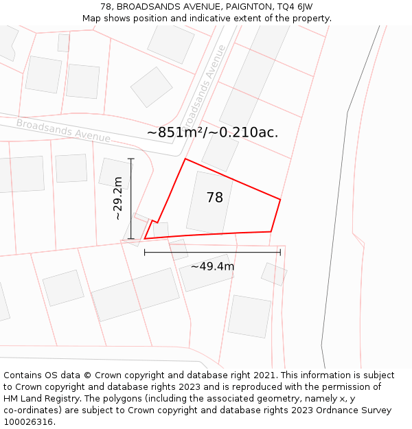 78, BROADSANDS AVENUE, PAIGNTON, TQ4 6JW: Plot and title map