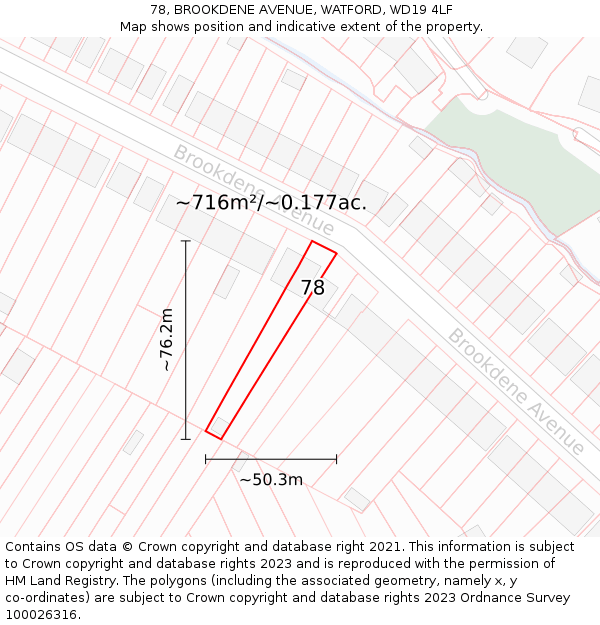 78, BROOKDENE AVENUE, WATFORD, WD19 4LF: Plot and title map