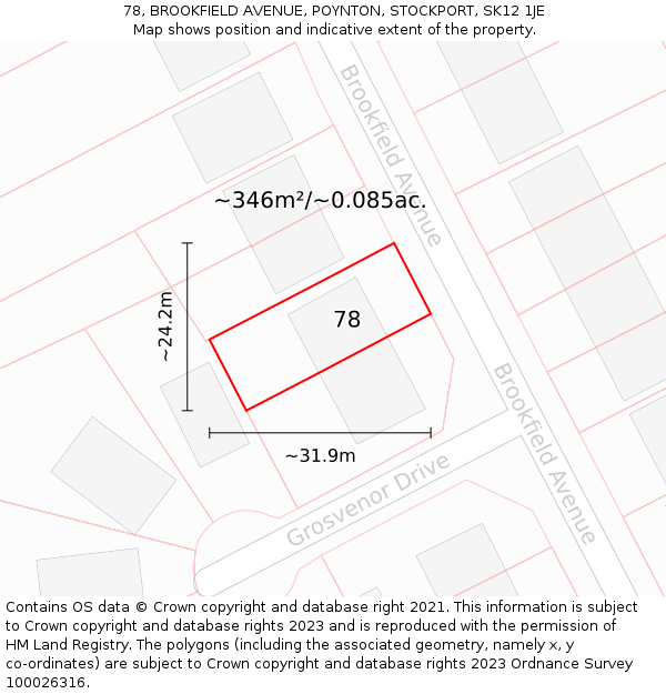 78, BROOKFIELD AVENUE, POYNTON, STOCKPORT, SK12 1JE: Plot and title map