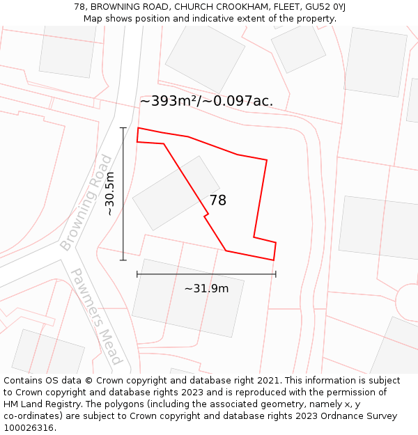 78, BROWNING ROAD, CHURCH CROOKHAM, FLEET, GU52 0YJ: Plot and title map