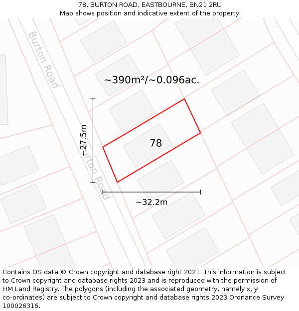 78, BURTON ROAD, EASTBOURNE, BN21 2RU: Plot and title map