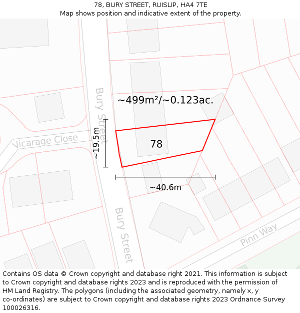 78, BURY STREET, RUISLIP, HA4 7TE: Plot and title map