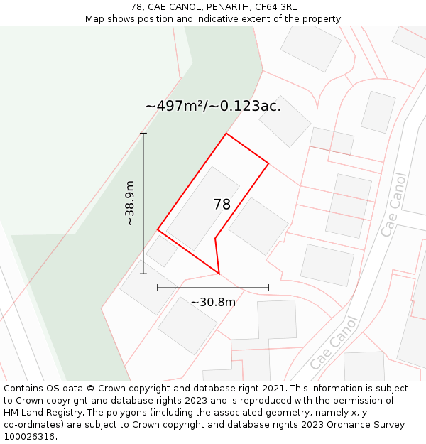 78, CAE CANOL, PENARTH, CF64 3RL: Plot and title map