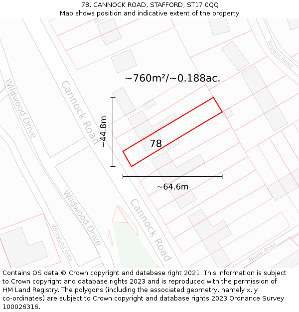 78, CANNOCK ROAD, STAFFORD, ST17 0QQ: Plot and title map