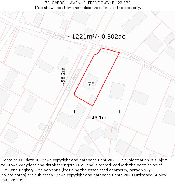 78, CARROLL AVENUE, FERNDOWN, BH22 8BP: Plot and title map