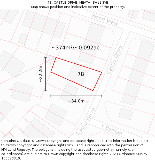 78, CASTLE DRIVE, NEATH, SA11 3YE: Plot and title map