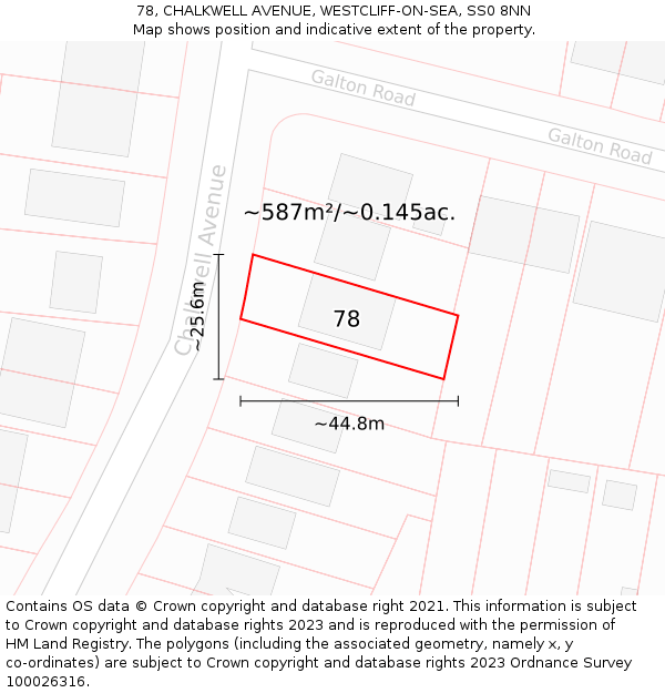 78, CHALKWELL AVENUE, WESTCLIFF-ON-SEA, SS0 8NN: Plot and title map