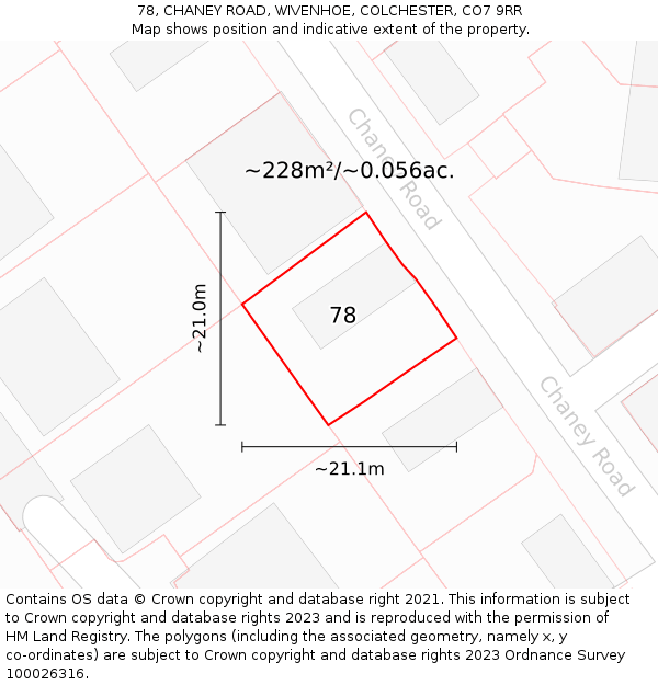 78, CHANEY ROAD, WIVENHOE, COLCHESTER, CO7 9RR: Plot and title map