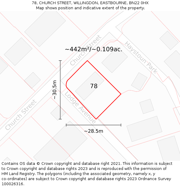 78, CHURCH STREET, WILLINGDON, EASTBOURNE, BN22 0HX: Plot and title map