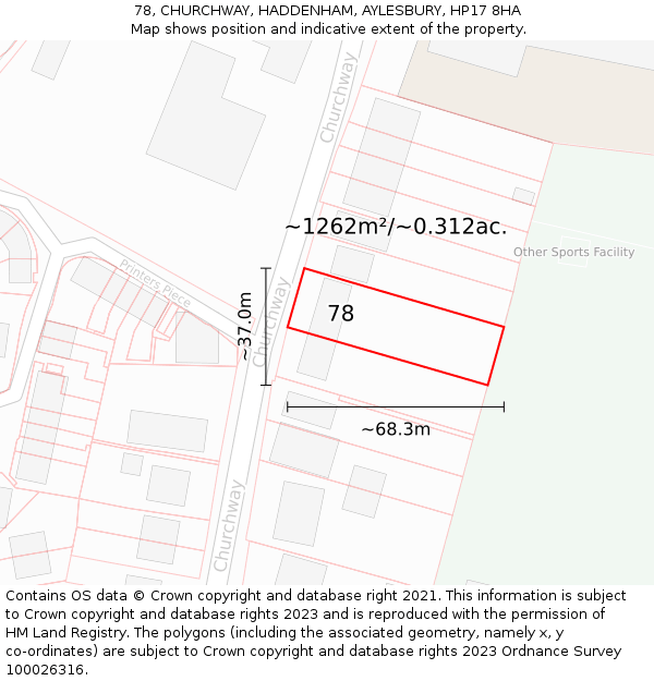 78, CHURCHWAY, HADDENHAM, AYLESBURY, HP17 8HA: Plot and title map