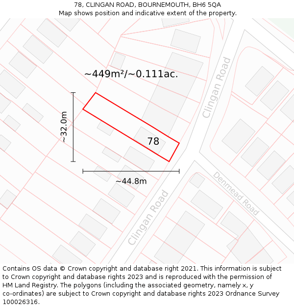 78, CLINGAN ROAD, BOURNEMOUTH, BH6 5QA: Plot and title map