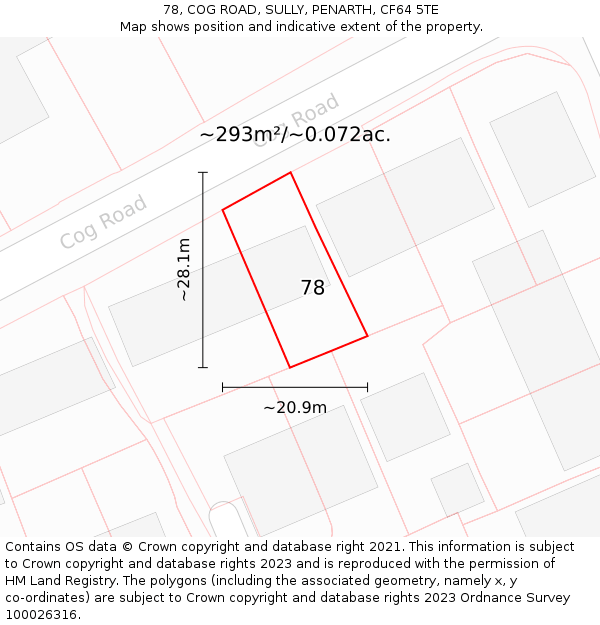 78, COG ROAD, SULLY, PENARTH, CF64 5TE: Plot and title map