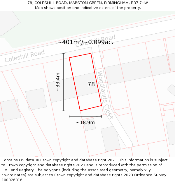 78, COLESHILL ROAD, MARSTON GREEN, BIRMINGHAM, B37 7HW: Plot and title map