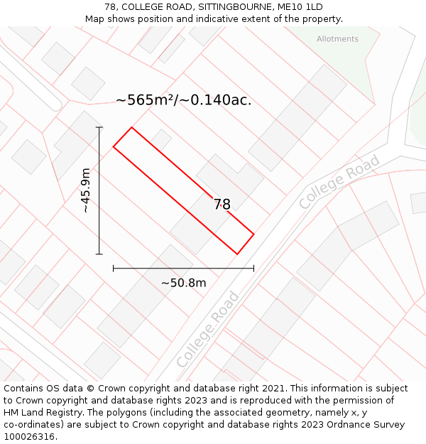 78, COLLEGE ROAD, SITTINGBOURNE, ME10 1LD: Plot and title map