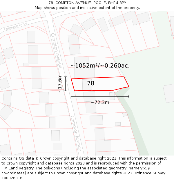 78, COMPTON AVENUE, POOLE, BH14 8PY: Plot and title map