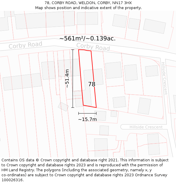 78, CORBY ROAD, WELDON, CORBY, NN17 3HX: Plot and title map