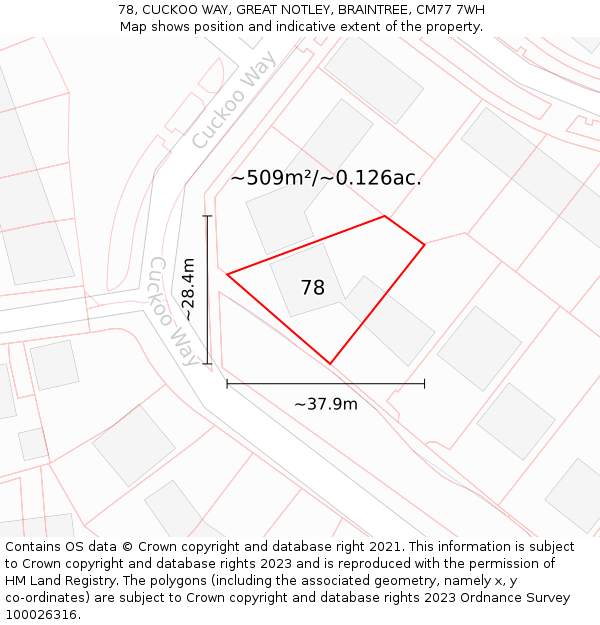 78, CUCKOO WAY, GREAT NOTLEY, BRAINTREE, CM77 7WH: Plot and title map