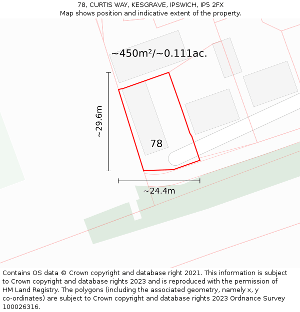 78, CURTIS WAY, KESGRAVE, IPSWICH, IP5 2FX: Plot and title map