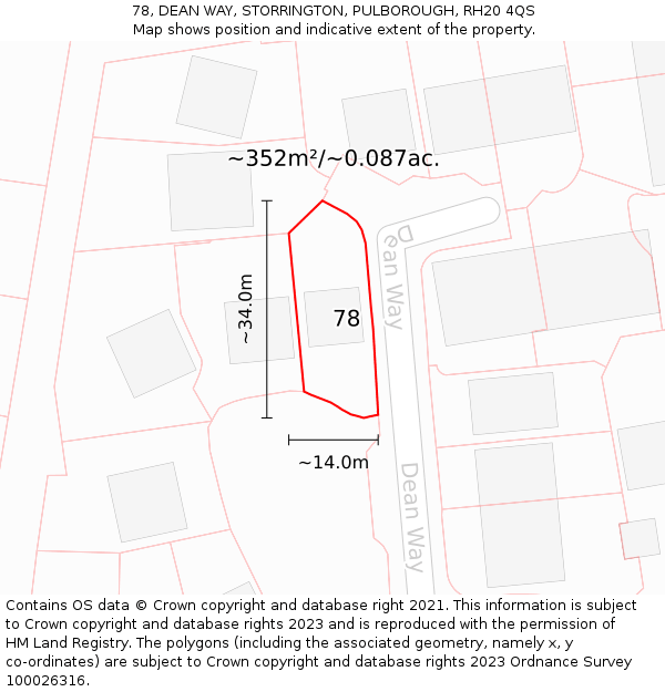 78, DEAN WAY, STORRINGTON, PULBOROUGH, RH20 4QS: Plot and title map