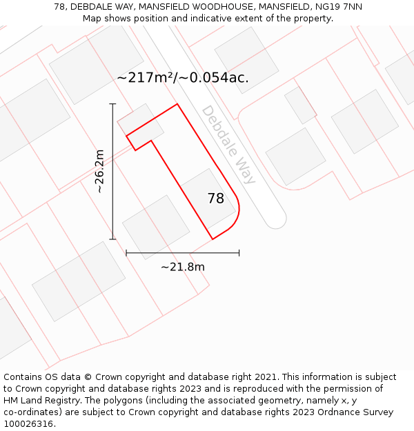 78, DEBDALE WAY, MANSFIELD WOODHOUSE, MANSFIELD, NG19 7NN: Plot and title map