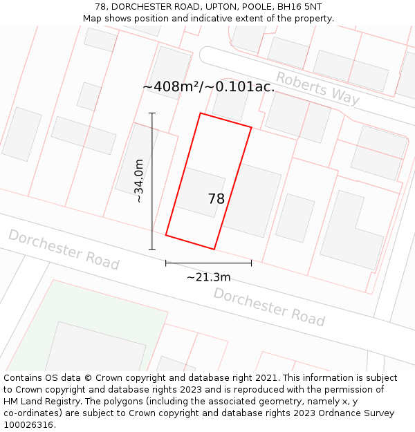 78, DORCHESTER ROAD, UPTON, POOLE, BH16 5NT: Plot and title map