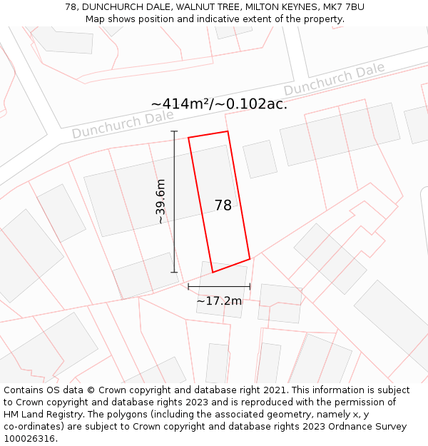 78, DUNCHURCH DALE, WALNUT TREE, MILTON KEYNES, MK7 7BU: Plot and title map