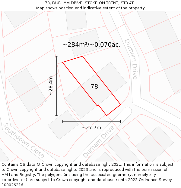 78, DURHAM DRIVE, STOKE-ON-TRENT, ST3 4TH: Plot and title map