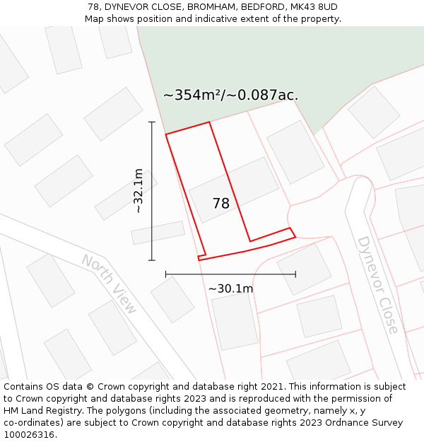 78, DYNEVOR CLOSE, BROMHAM, BEDFORD, MK43 8UD: Plot and title map