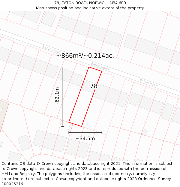 78, EATON ROAD, NORWICH, NR4 6PR: Plot and title map