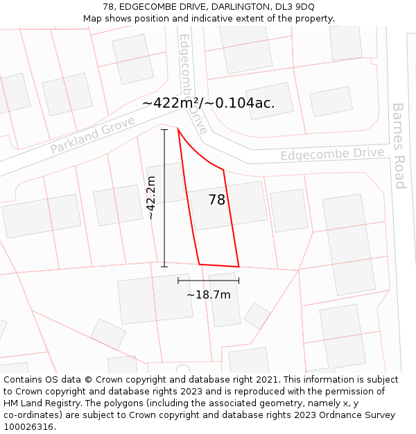 78, EDGECOMBE DRIVE, DARLINGTON, DL3 9DQ: Plot and title map