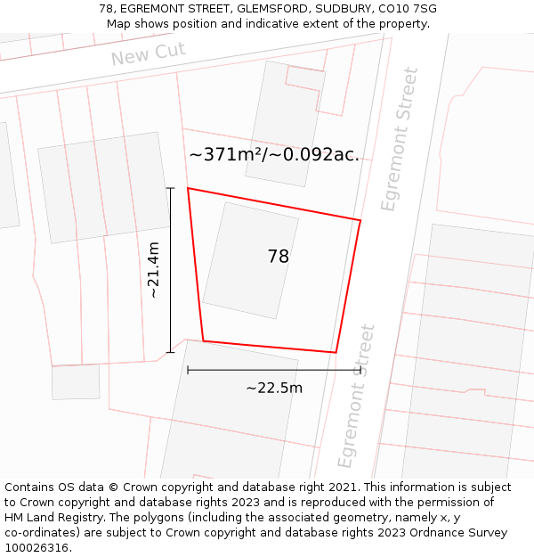 78, EGREMONT STREET, GLEMSFORD, SUDBURY, CO10 7SG: Plot and title map