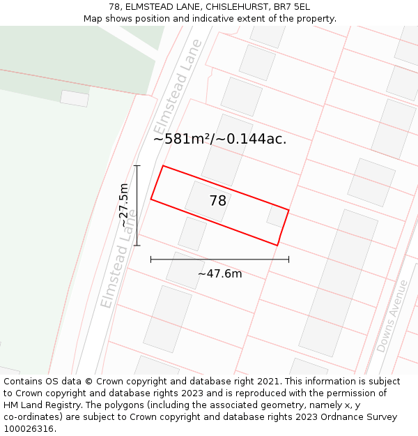 78, ELMSTEAD LANE, CHISLEHURST, BR7 5EL: Plot and title map