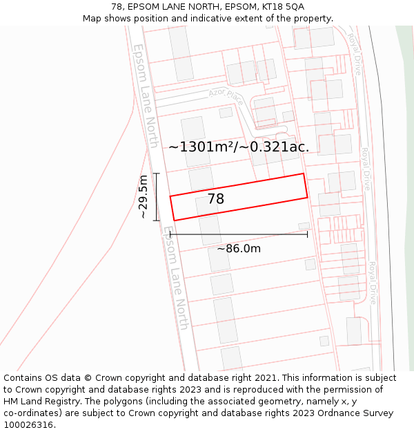 78, EPSOM LANE NORTH, EPSOM, KT18 5QA: Plot and title map