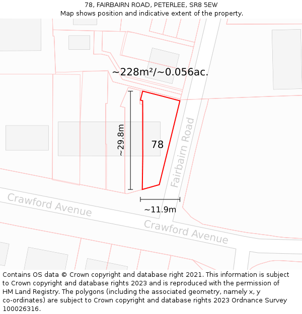 78, FAIRBAIRN ROAD, PETERLEE, SR8 5EW: Plot and title map