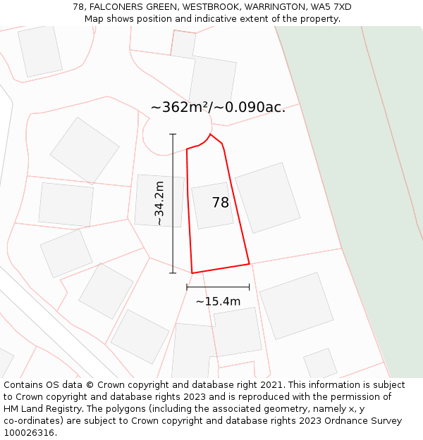 78, FALCONERS GREEN, WESTBROOK, WARRINGTON, WA5 7XD: Plot and title map