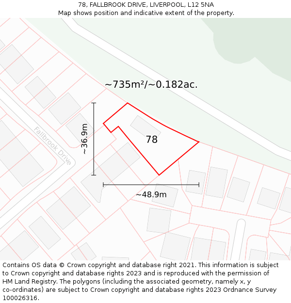 78, FALLBROOK DRIVE, LIVERPOOL, L12 5NA: Plot and title map