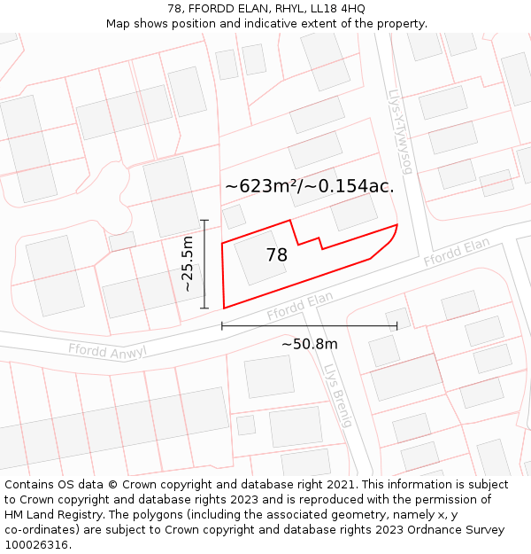 78, FFORDD ELAN, RHYL, LL18 4HQ: Plot and title map