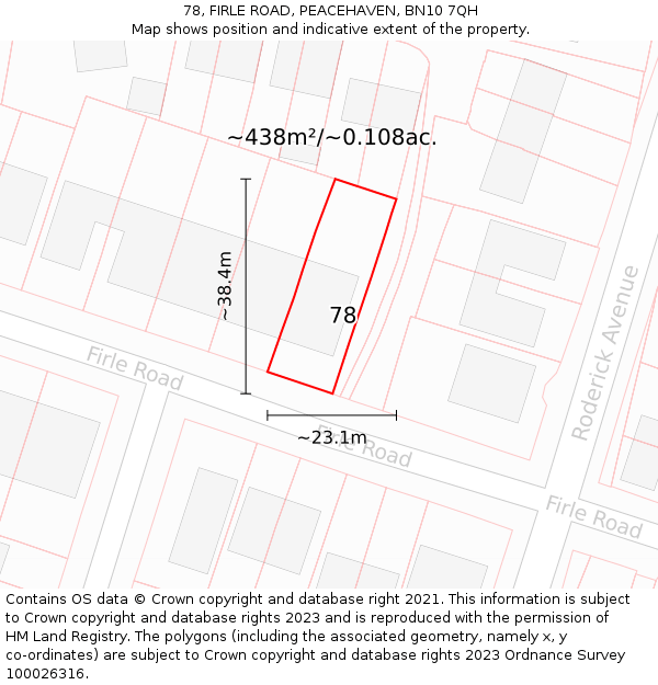 78, FIRLE ROAD, PEACEHAVEN, BN10 7QH: Plot and title map