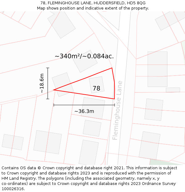 78, FLEMINGHOUSE LANE, HUDDERSFIELD, HD5 8QG: Plot and title map