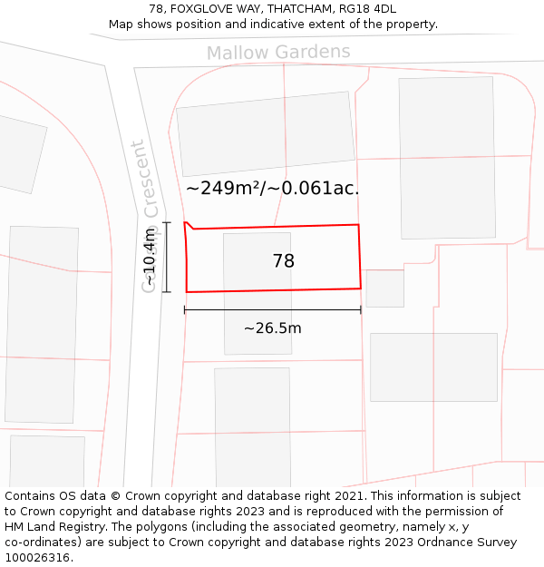 78, FOXGLOVE WAY, THATCHAM, RG18 4DL: Plot and title map