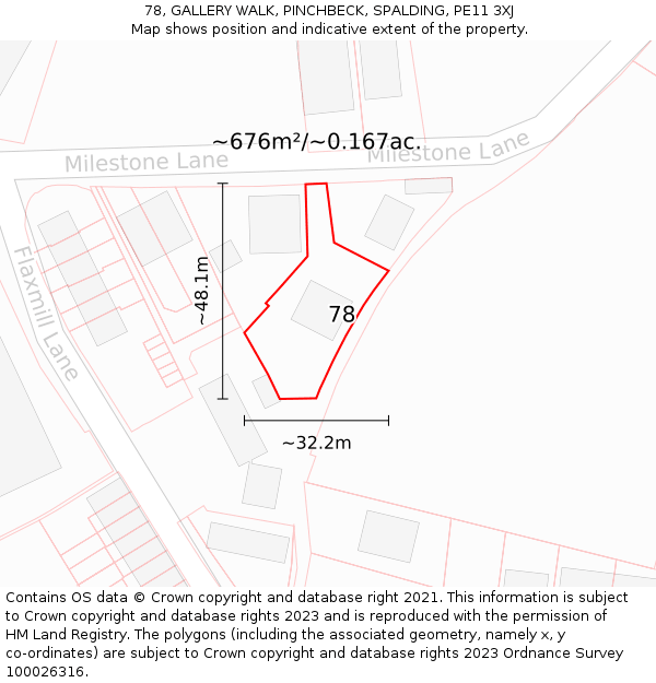 78, GALLERY WALK, PINCHBECK, SPALDING, PE11 3XJ: Plot and title map