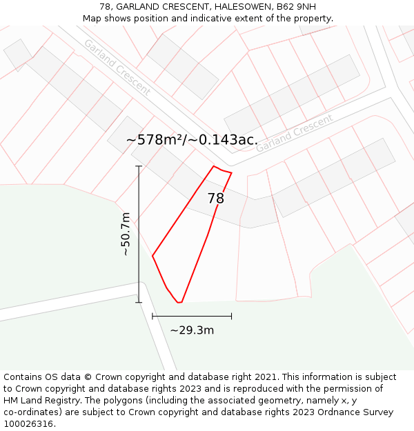 78, GARLAND CRESCENT, HALESOWEN, B62 9NH: Plot and title map