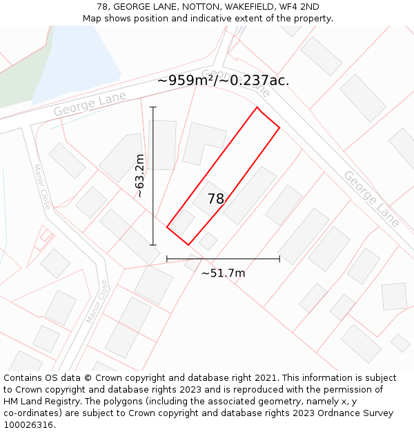 78, GEORGE LANE, NOTTON, WAKEFIELD, WF4 2ND: Plot and title map