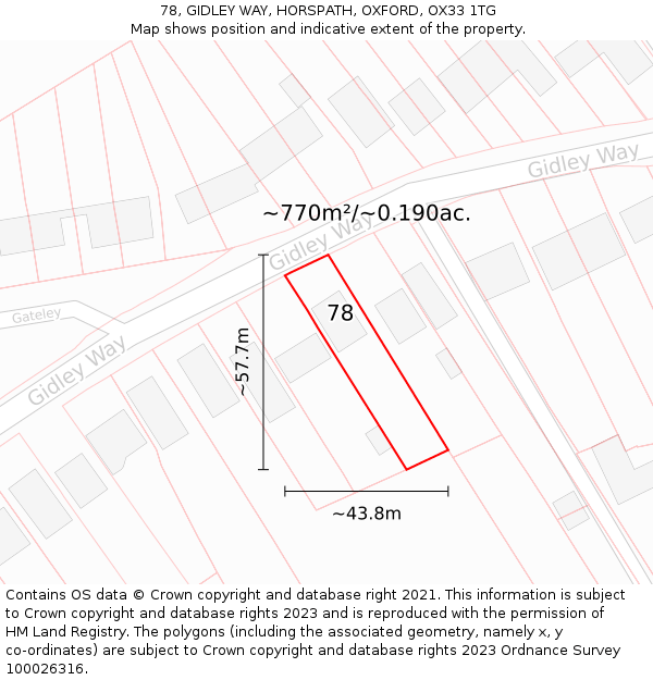 78, GIDLEY WAY, HORSPATH, OXFORD, OX33 1TG: Plot and title map