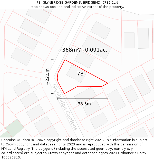 78, GLYNBRIDGE GARDENS, BRIDGEND, CF31 1LN: Plot and title map