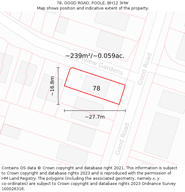 78, GOOD ROAD, POOLE, BH12 3HW: Plot and title map