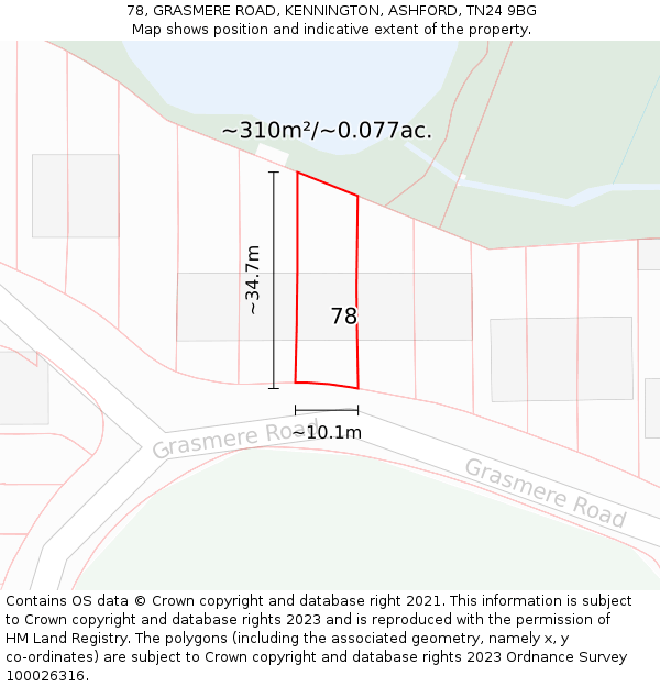 78, GRASMERE ROAD, KENNINGTON, ASHFORD, TN24 9BG: Plot and title map