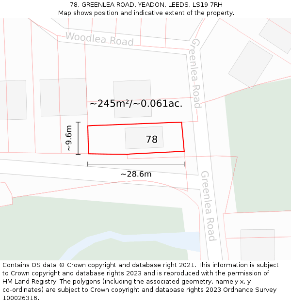 78, GREENLEA ROAD, YEADON, LEEDS, LS19 7RH: Plot and title map