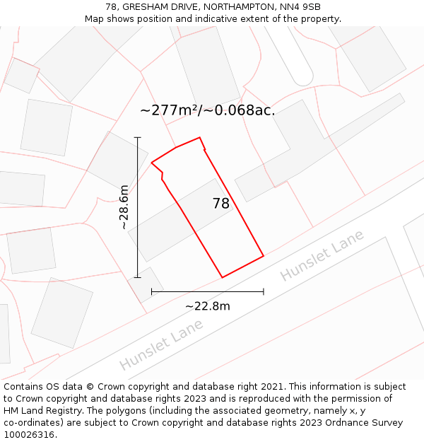 78, GRESHAM DRIVE, NORTHAMPTON, NN4 9SB: Plot and title map