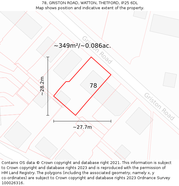 78, GRISTON ROAD, WATTON, THETFORD, IP25 6DL: Plot and title map